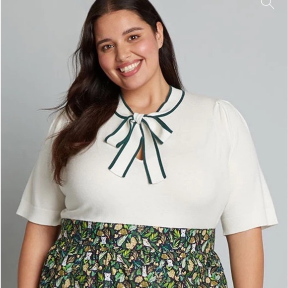 MODCLOTH Bow Thyself Ivory Tie Neck Knit Top NWT Sz XL - Picture 2 of 11